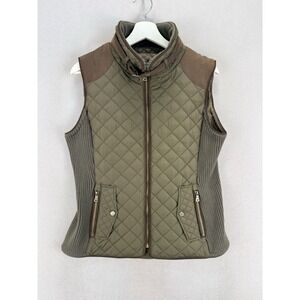 Gallery Weekend Women's Sz M Olive Green Quilted Knit Side Full Zip Vest Jacket